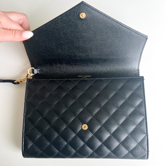 Saint Laurent Monogram YSL-Plaque Quilted Leather Envelope Leather Clutch Pouch - Picture 9 of 12